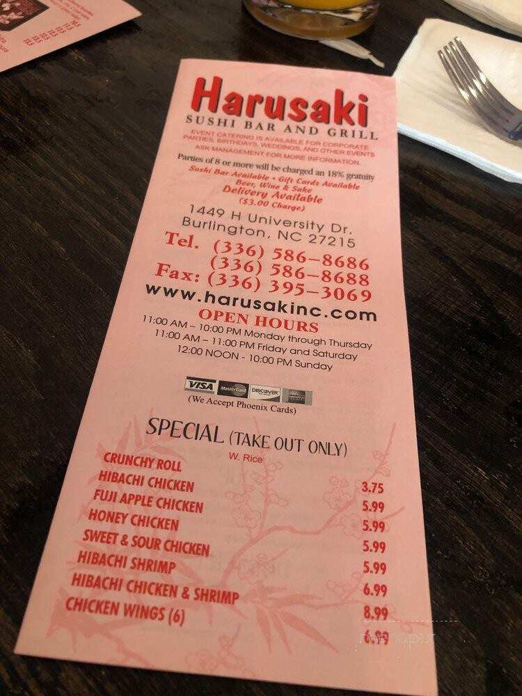 Harusaki - Burlington, NC menu_pic