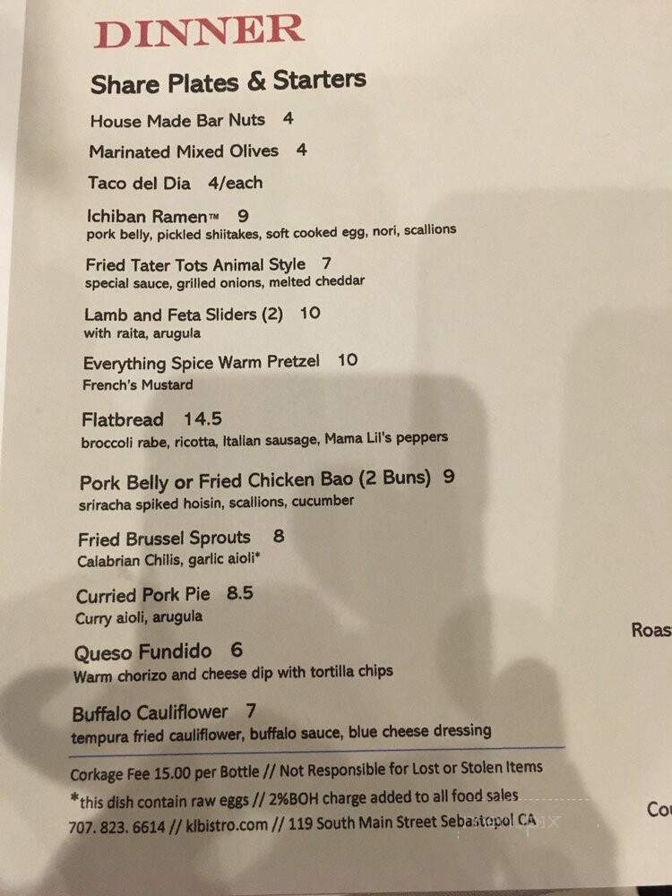 K & L Bistro - Sebastopol, CA menu_pic