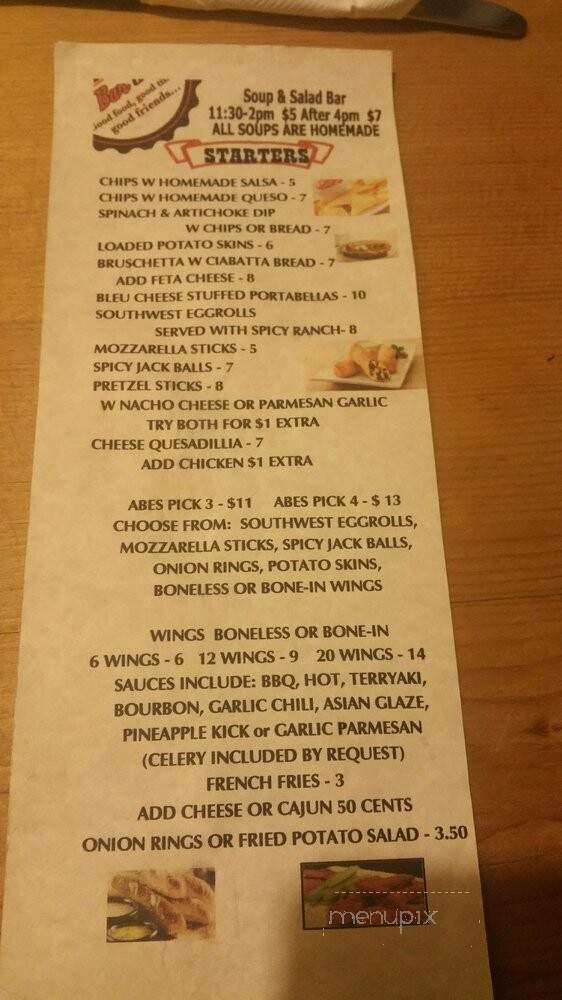 Abraham Bar & Grill - Rochelle, IL menu_pic