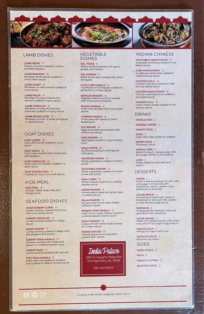 India Palace - Montgomery, AL menu_pic