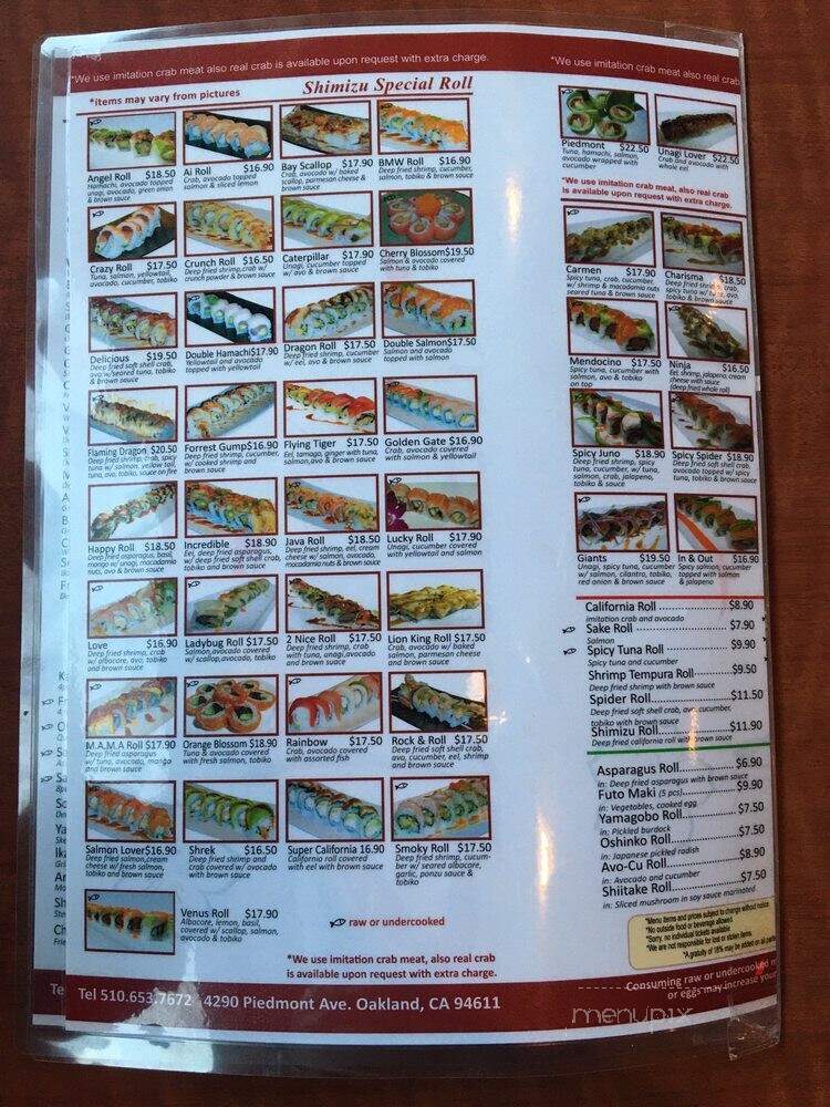 Shimizu - Oakland, CA menu_pic
