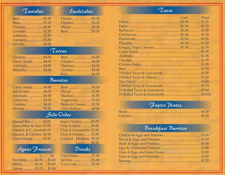 San Diego Tacos Stand - Richland Hills, TX menu_pic