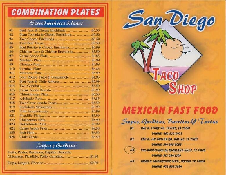 San Diego Tacos Stand - Richland Hills, TX menu_pic
