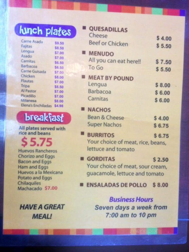 Elena's - Farmers Branch, TX menu_pic