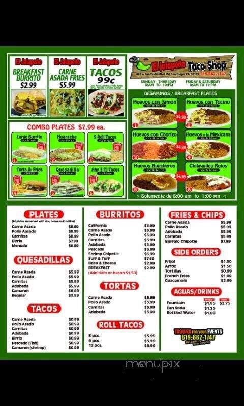 El Jalapeno - San Ysidro, CA menu_pic
