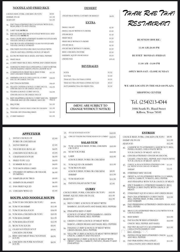Tham Rab Thai - Killeen, TX menu_pic