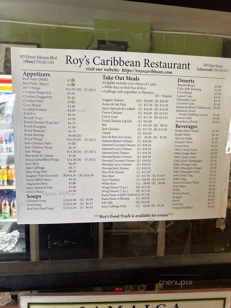 Roy's carribean resturant - Albany, NY menu_pic