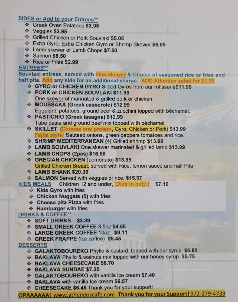 Atheneo's Cafe - Mesquite, TX menu_pic