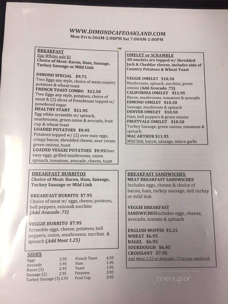 Dimond Bakery - Oakland, CA menu_pic