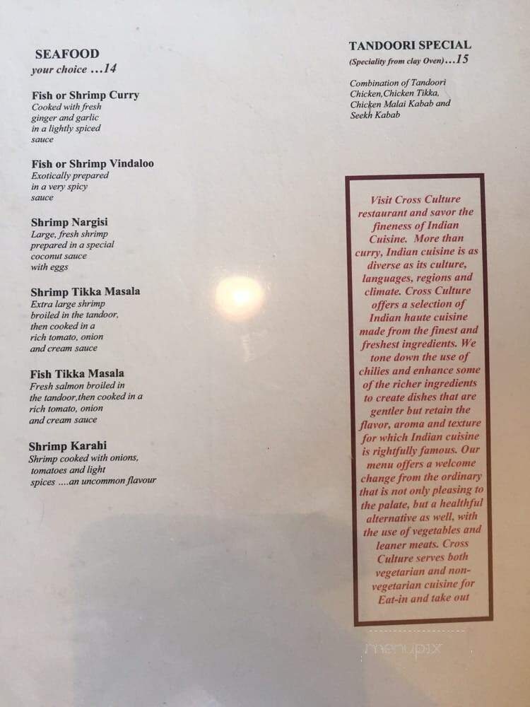 Cross Culture Ethnic Indian Cuisine - Princeton, NJ menu_pic