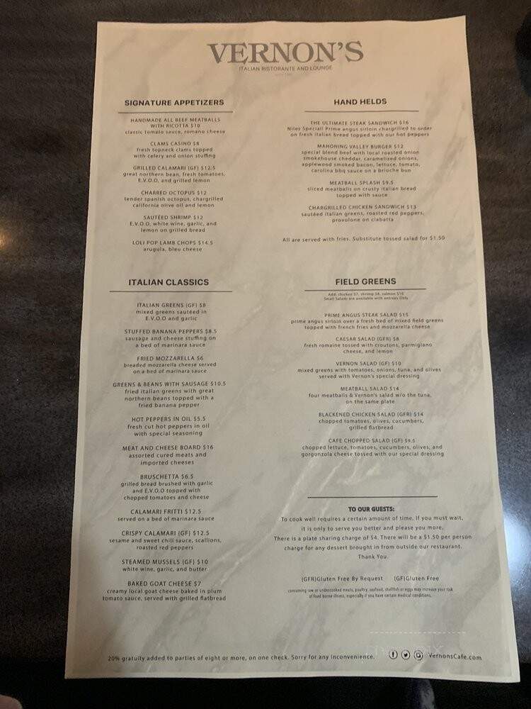 Vernons - Niles, OH menu_pic