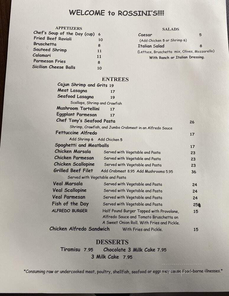 Rossini Cucina Italiana - Ridgeland, MS menu_pic