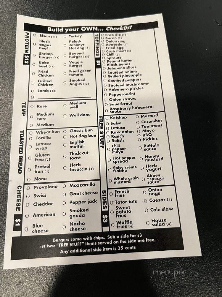 Abbey Burger Bistro - Baltimore, MD menu_pic