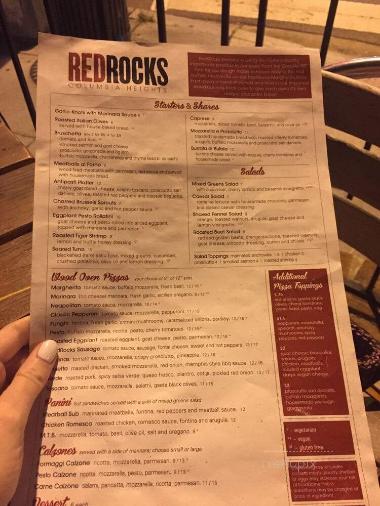 Red Rocks Pizza - Washington, DC menu_pic