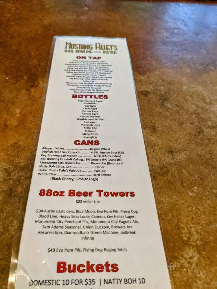 Mustang Alley's - Baltimore, MD menu_pic