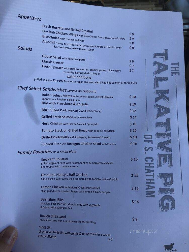 Talkative Pig - South Chatham, MA menu_pic