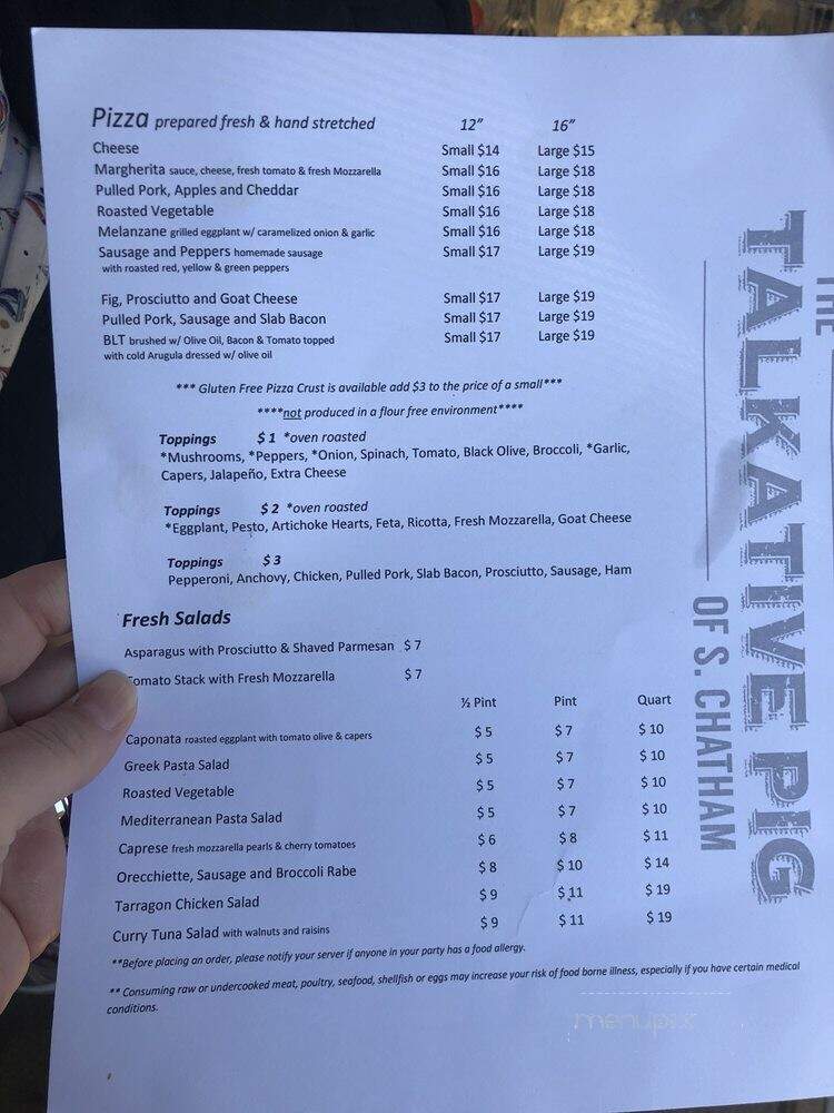 Talkative Pig - South Chatham, MA menu_pic