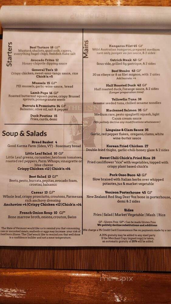 Inn On Trout River - Montgomery Center, VT menu_pic