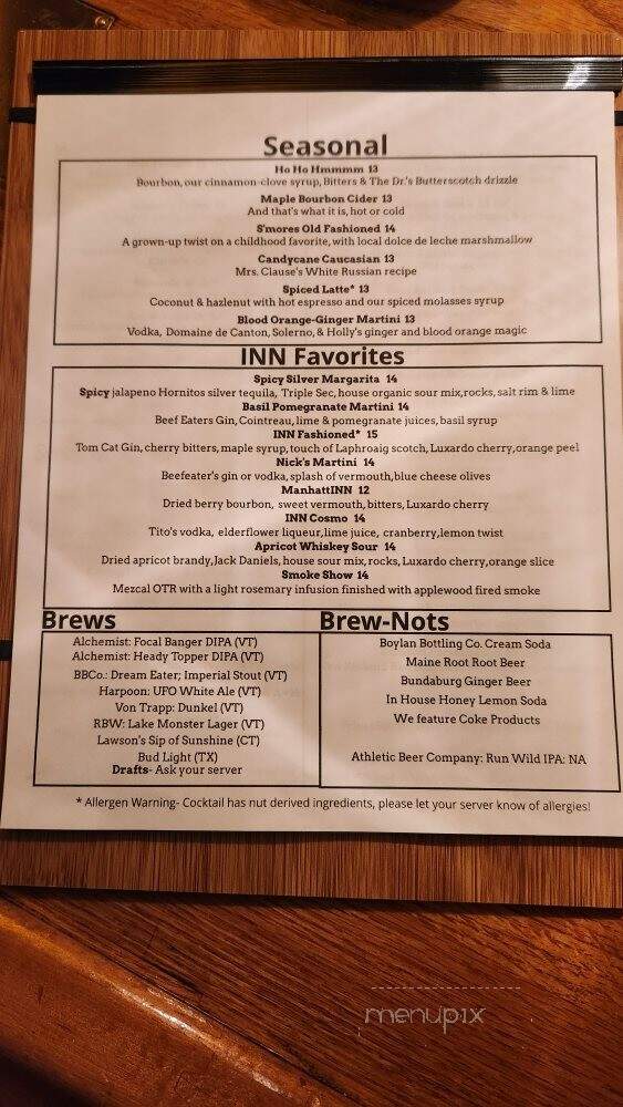 Inn On Trout River - Montgomery Center, VT menu_pic