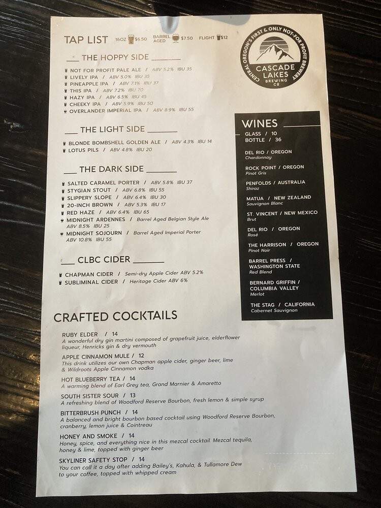 Cascade Lakes Brewing Company - Bend, OR menu_pic