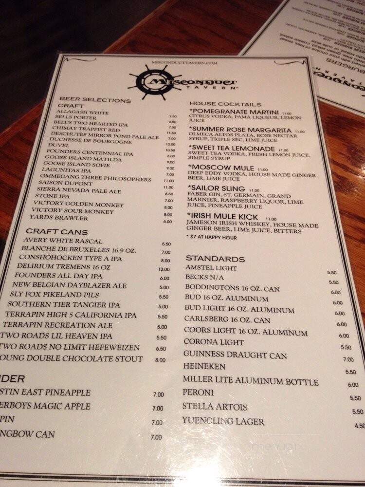 Misconduct Tavern - Philadelphia, PA menu_pic