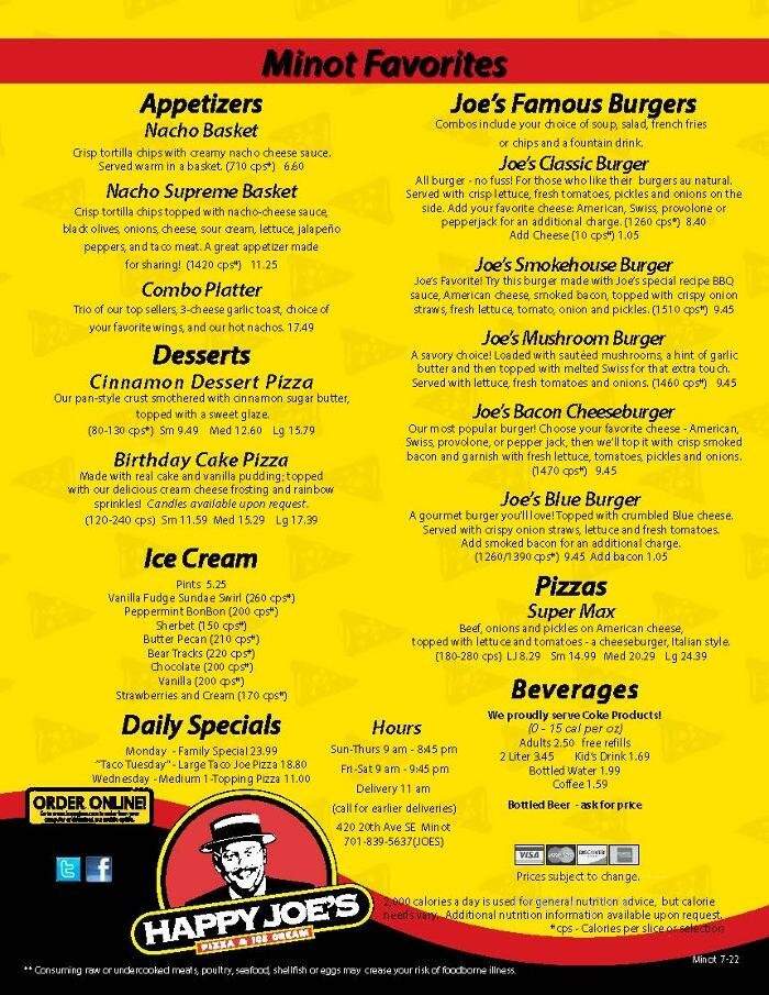 Happy Joe's Pizza & Ice Cream - Minot, ND menu_pic