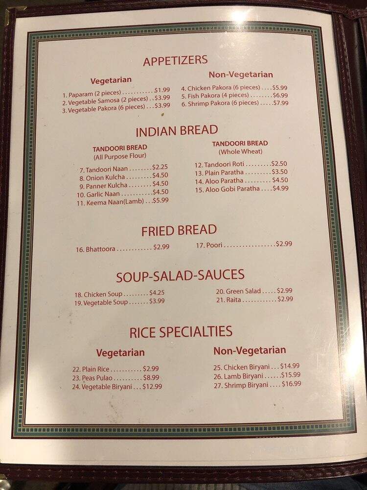 Tandoori Chicken Restaurant - Metairie, LA menu_pic