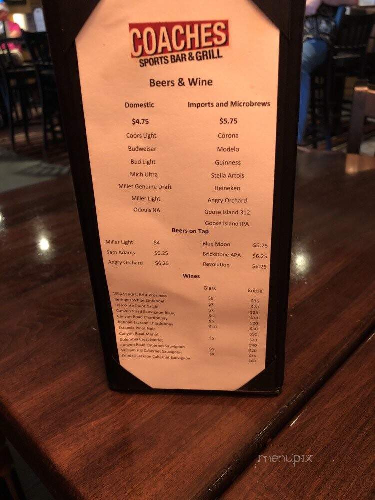 Coaches Sports Bar and Grill - Chicago, IL menu_pic