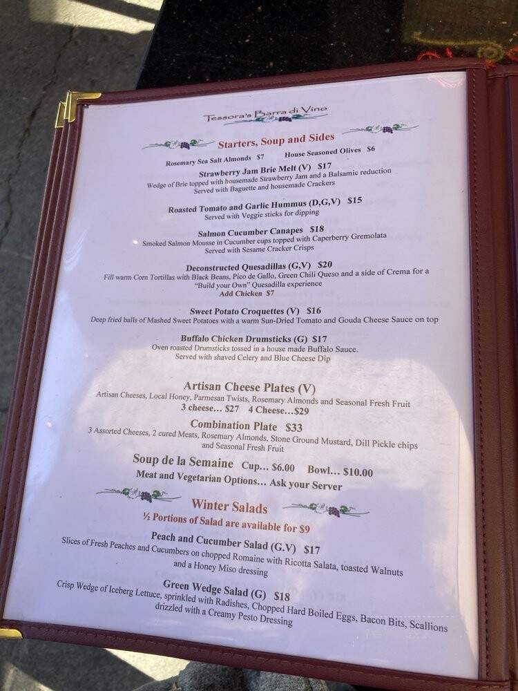 Tessora's Barra di Vino - Campbell, CA menu_pic