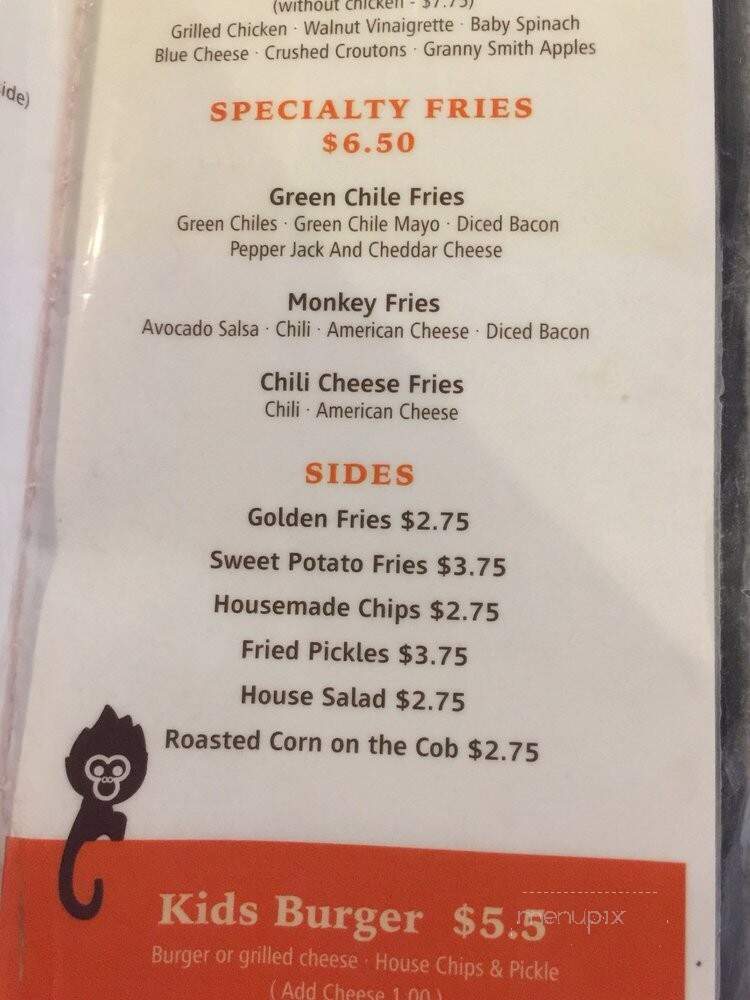 Monkey Burger - Tucson, AZ menu_pic
