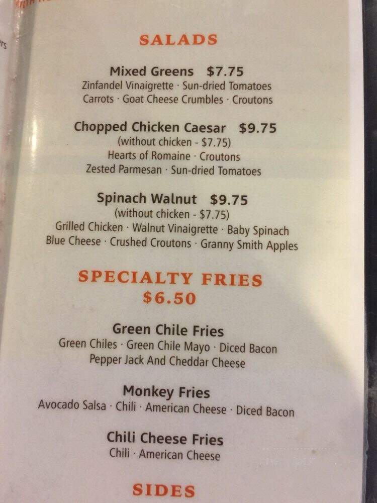 Monkey Burger - Tucson, AZ menu_pic
