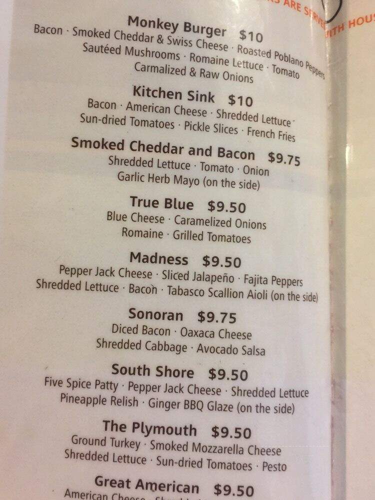 Monkey Burger - Tucson, AZ menu_pic