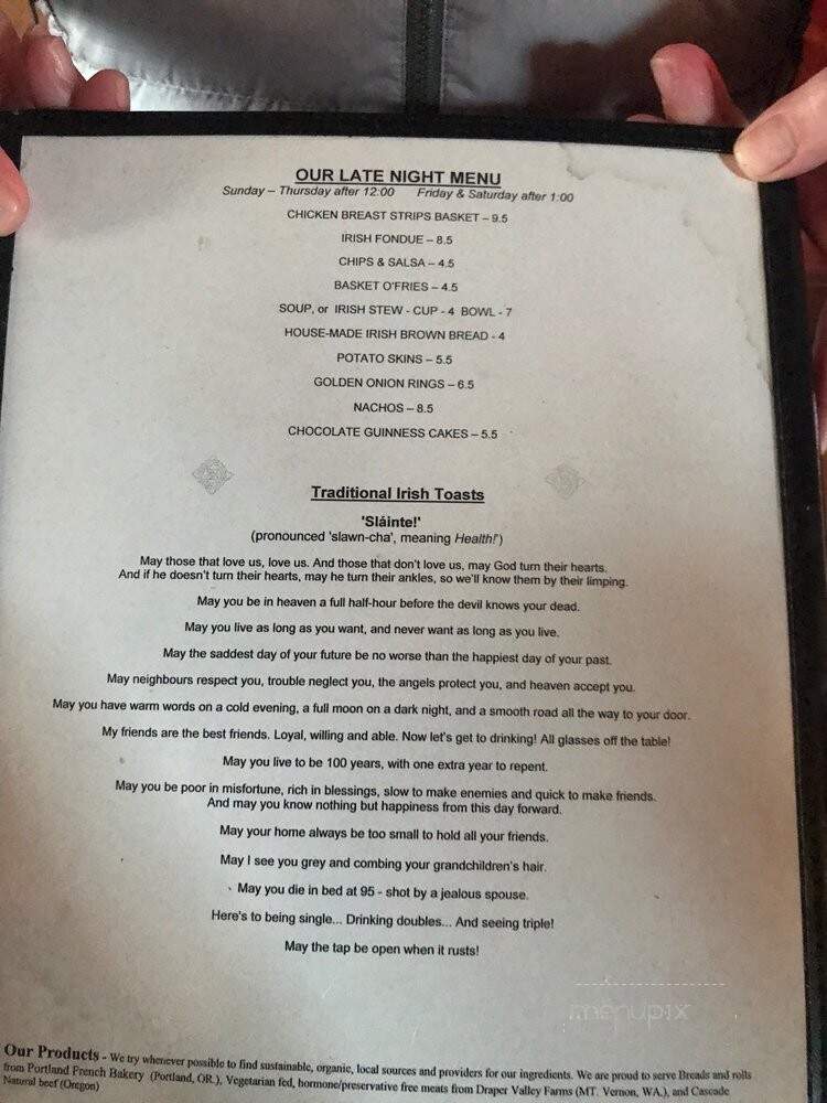 Biddy McGraw's - Portland, OR menu_pic