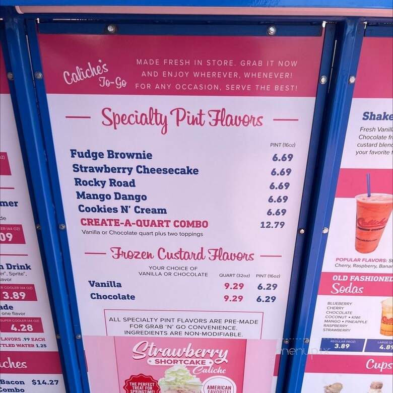 Caliche's Frozen Custard - Las Cruces, NM menu_pic