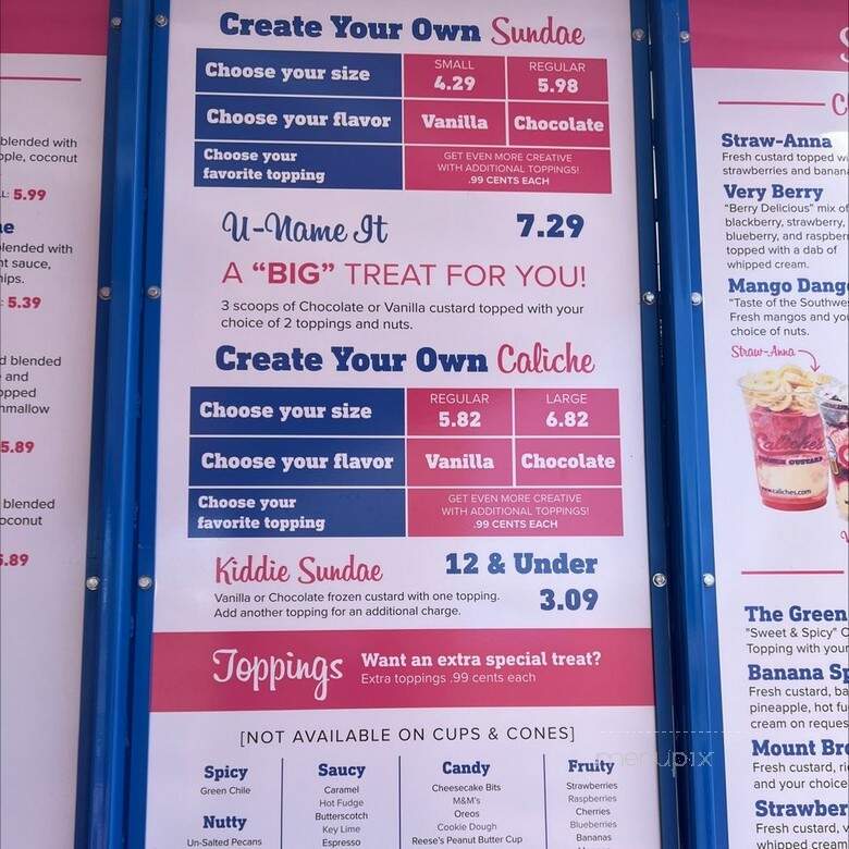 Caliche's Frozen Custard - Las Cruces, NM menu_pic
