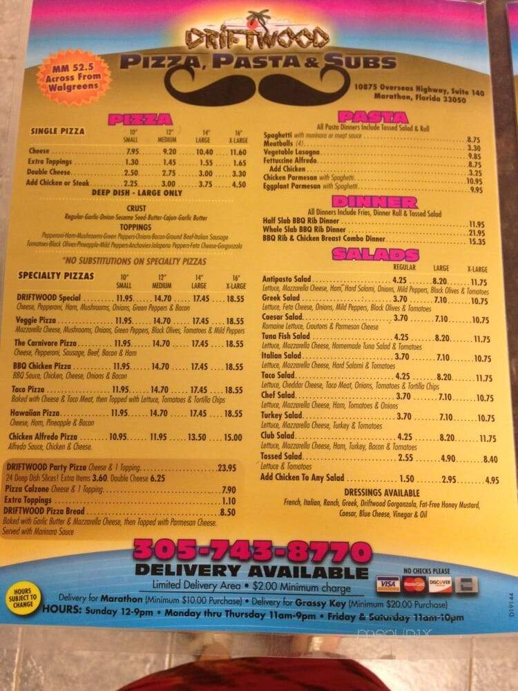 Driftwood Pizza & Subs - Marathon, FL menu_pic