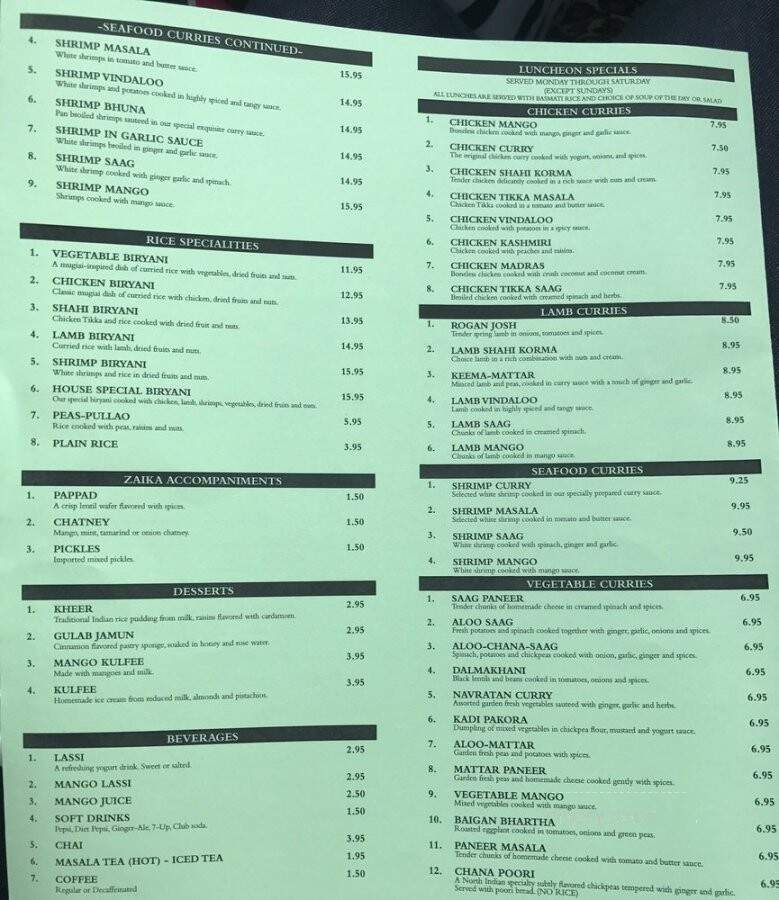 Taste of India - Middlebury, VT menu_pic