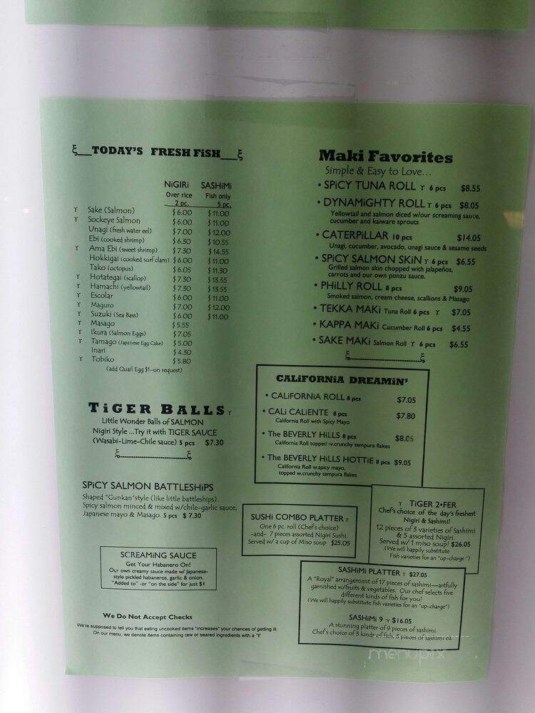 Tiger Sushi - Bloomington, MN menu_pic
