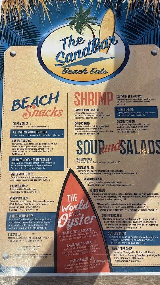 Sand Bar - Hilton Head Island, SC menu_pic