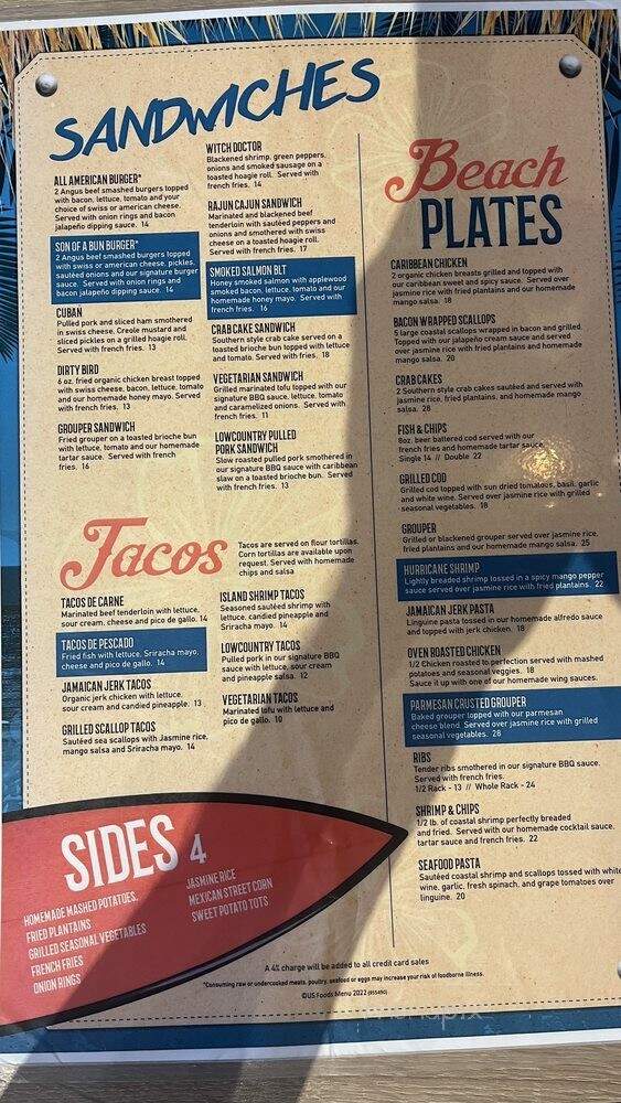 Sand Bar - Hilton Head Island, SC menu_pic