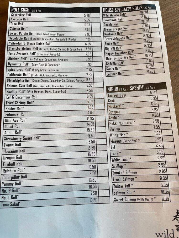 Wild Wasabi - Nashville, TN menu_pic