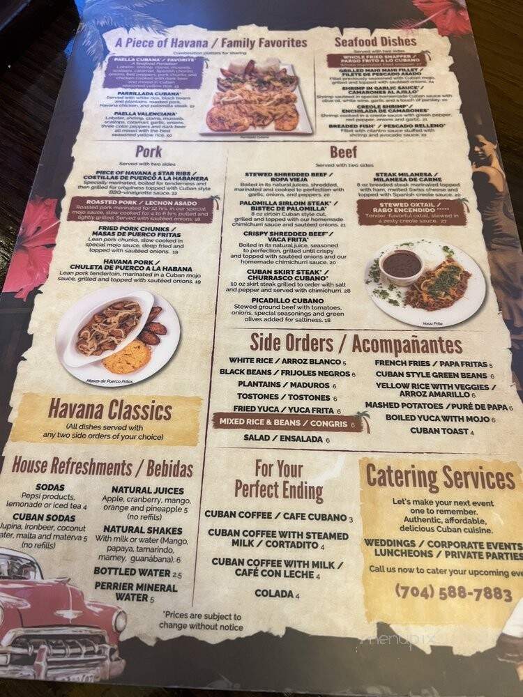 A Piece of Havana - Charlotte, NC menu_pic
