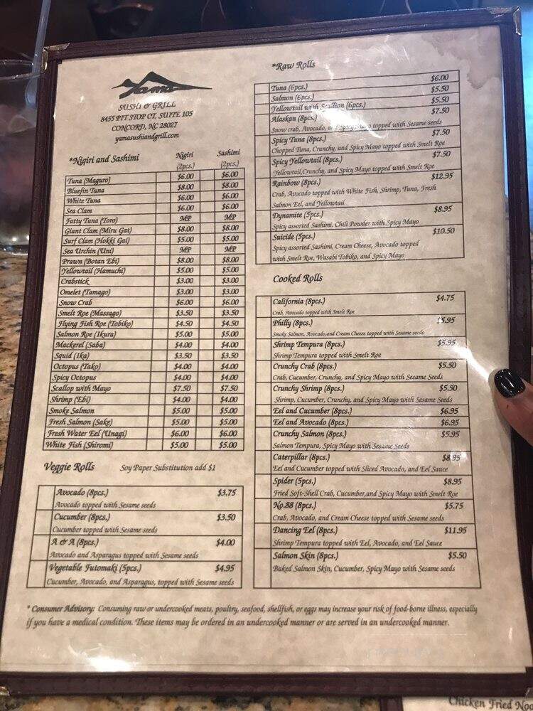 Yama Sushi & Grill - Concord, NC menu_pic
