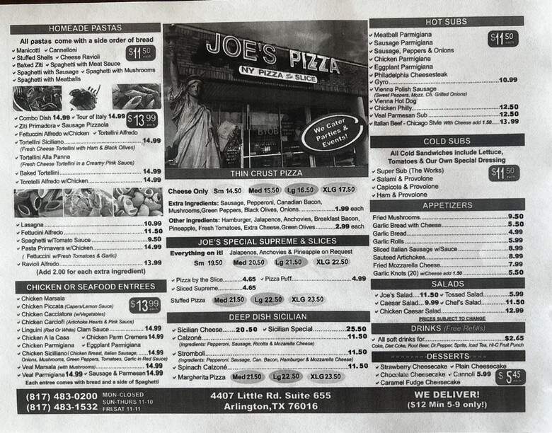 Joe's Pizza Pasta & Subs - Arlington, TX menu_pic