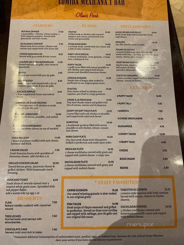 Mary Lou's Cafe y Cocina Mexicana - San Antonio, TX menu_pic