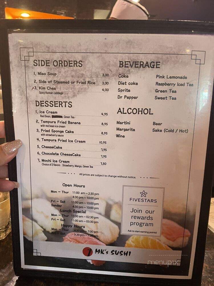 Mk's Sushi - Bedford, TX menu_pic