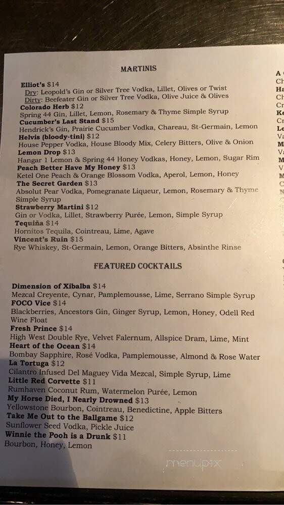 Elliot's Martini Bar - Fort Collins, CO menu_pic