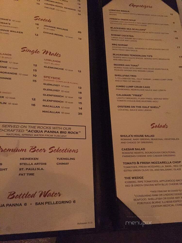 Shula's America's Steak House - Richmond, VA menu_pic