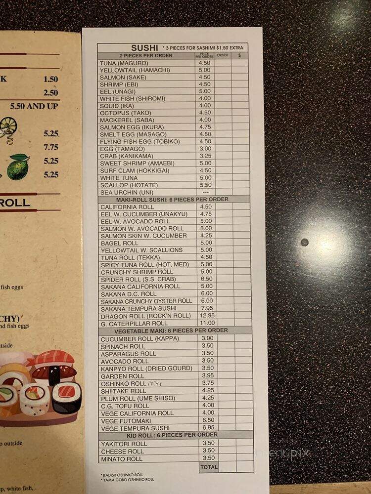 Sakana - Washington, DC menu_pic