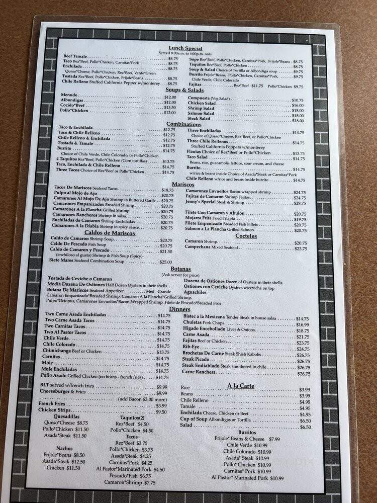 Jenny's Grill -steak and mariscos - Barstow, CA menu_pic